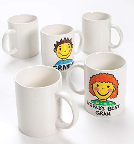Baker Ross Ec1121- Diseña tus Propias Tazas grandes de Porcelana Blanca (Pack de 4) para que los Niños Decoren, Manualidades