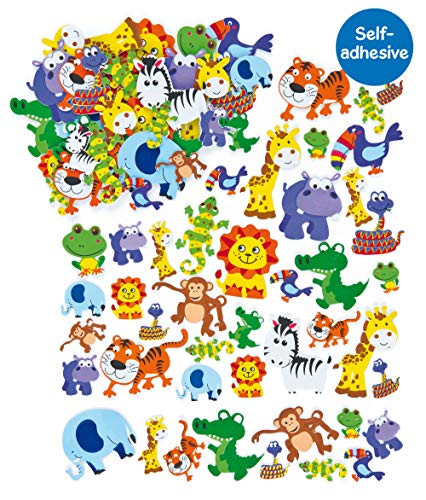 Baker Ross- Pegatinas de Espuma con Forma de Animales de la Selva (Pack de 96) Para decorar tarjetas, álbumes, collages infantiles