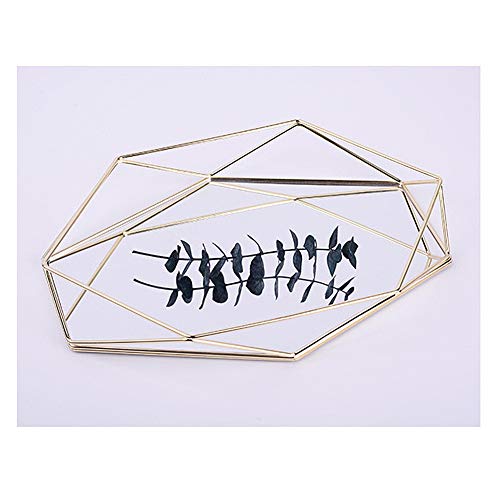 BALANSOHO Bandeja decorativa de metal con espejo de espejo, color oro rosa, bandeja de almacenamiento tridimensional, hexagonal, de escritorio, estilo nórdico, simple, organizador de joyas
