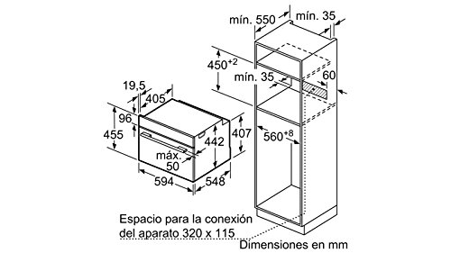 Balay 3CB5351A0 - Horno (Medio, Horno eléctrico, 47 L, 2800 W, 47 L, 0-275 °C), 59,4 x 54,8 x 45,5 cm
