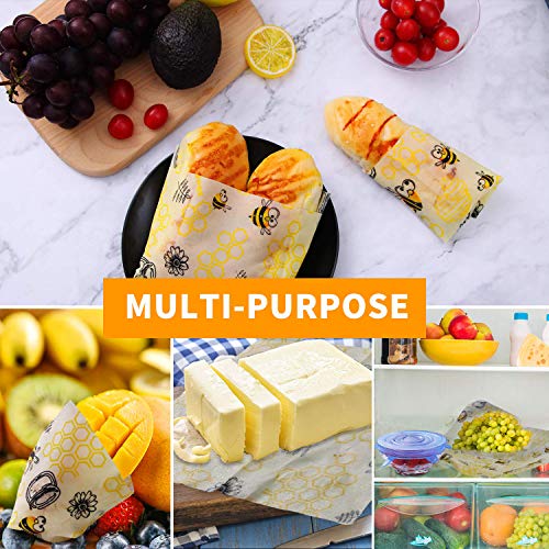 BALFER® Envolturas de Alimentos Cera de Abejas(8 Piezas), Papel de Cera de Abeja Mantiene Alimentos Fresco para Sándwich, Queso, Frutas etc. Reutilizable Envolver,Lavables,Eco Friendly, Zero Waste.