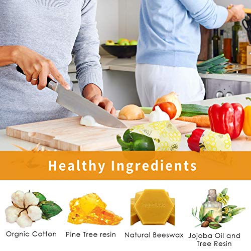 BALFER® Envolturas de Alimentos Cera de Abejas(8 Piezas), Papel de Cera de Abeja Mantiene Alimentos Fresco para Sándwich, Queso, Frutas etc. Reutilizable Envolver,Lavables,Eco Friendly, Zero Waste.