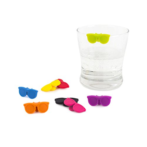 Balvi Marca Copas Sunny Color Colores marcadores de Copas En Forma de Gafas de Sol de 8 Colores Diferentes Identificador de Copas Silicona Originales Silicona 2,2x3,5x0,8