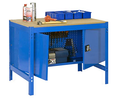Banco de trabajo con armario BT0 Simonwork Azul/Madera Simonrack 842x910x610 mms - mesa de trabajo - banco de trabajo - mesa de taller 400 Kgs de capacidad por estante