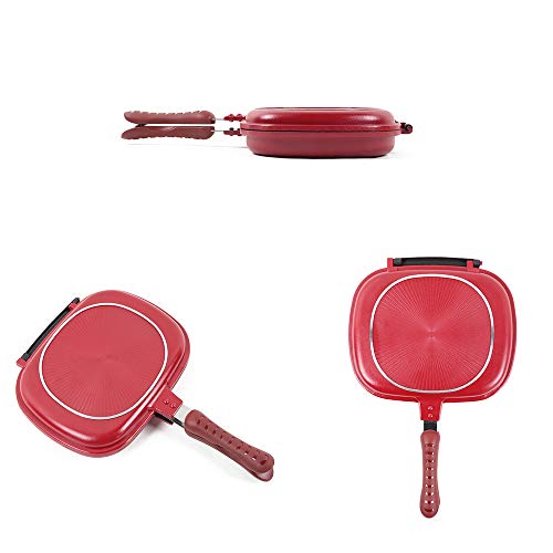 Bandeja De Hornear De Doble Cara Que No Se Pegue La Plaza, Portátil de Doble Cara Diseño Plegable, Accesorios de Cocina de Acero Inoxidable Utensilios de Cocina, Adecuado Para La Estufa de Gas,Rojo