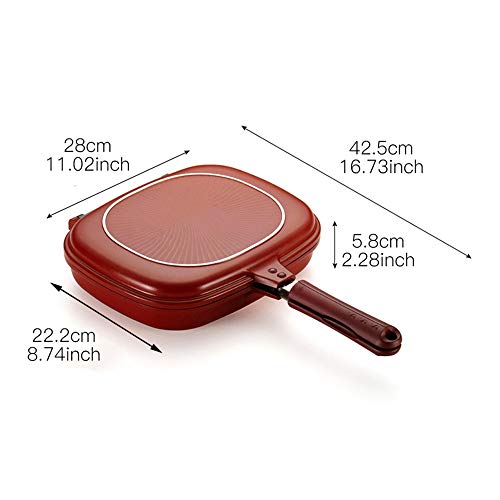 Bandeja De Hornear De Doble Cara Que No Se Pegue La Plaza, Portátil de Doble Cara Diseño Plegable, Accesorios de Cocina de Acero Inoxidable Utensilios de Cocina, Adecuado Para La Estufa de Gas,Rojo