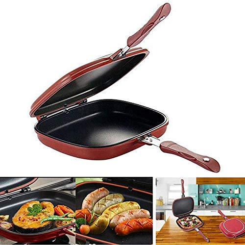 Bandeja De Hornear De Doble Cara Que No Se Pegue La Plaza, Portátil de Doble Cara Diseño Plegable, Accesorios de Cocina de Acero Inoxidable Utensilios de Cocina, Adecuado Para La Estufa de Gas,Rojo