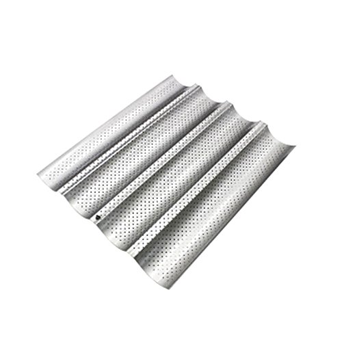 Bandeja de horno para baguette, acero al carbono, 4 ranuras onduladas, antiadherente, para hornear pan francés plata