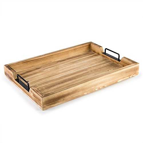 Bandeja de servir con asas de metal negro modernas de 50,8 cm