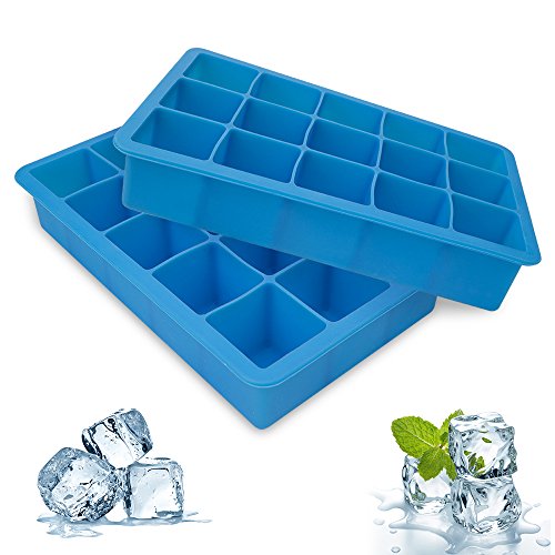 Bandejas para cubitos de hielo, 2 paquetes Bandeja para cubitos de hielo de silicona Moldes para hielo aptos para uso alimentario 15 cubos por bandeja Ideal para whisky, cócteles y cualquier bebida.
