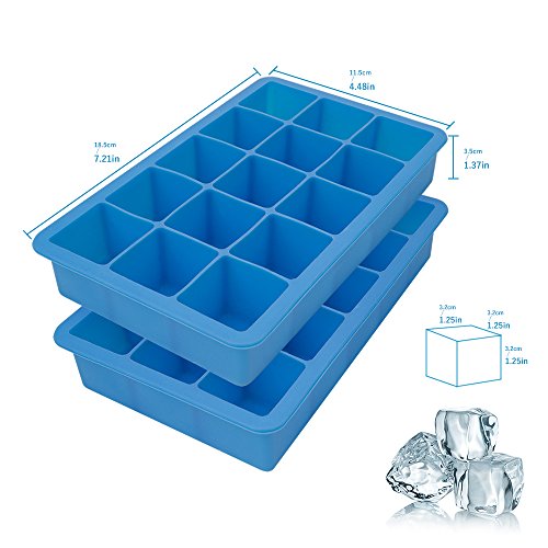 Bandejas para cubitos de hielo, 2 paquetes Bandeja para cubitos de hielo de silicona Moldes para hielo aptos para uso alimentario 15 cubos por bandeja Ideal para whisky, cócteles y cualquier bebida.