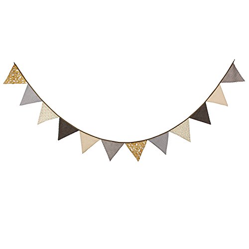 Banderines de tela de 3,3 m con 12 banderines triangulares de doble cara vintage, guirnaldas de tela, decoración para dormitorio, fiestas de cumpleaños o decoración de boda
