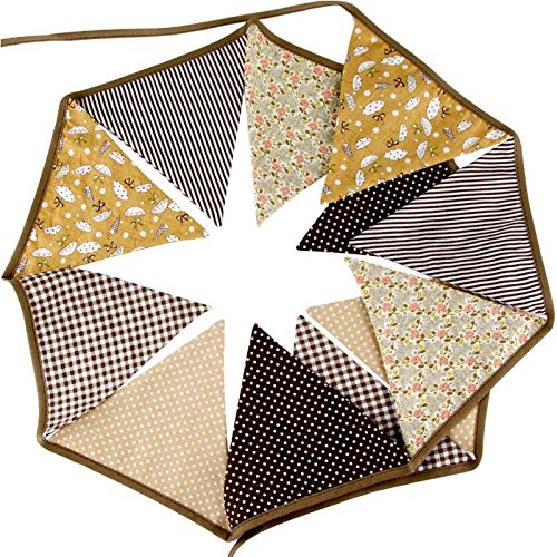 Banderines de tela de 3,3 m con 12 banderines triangulares de doble cara vintage, guirnaldas de tela, decoración para dormitorio, fiestas de cumpleaños o decoración de boda