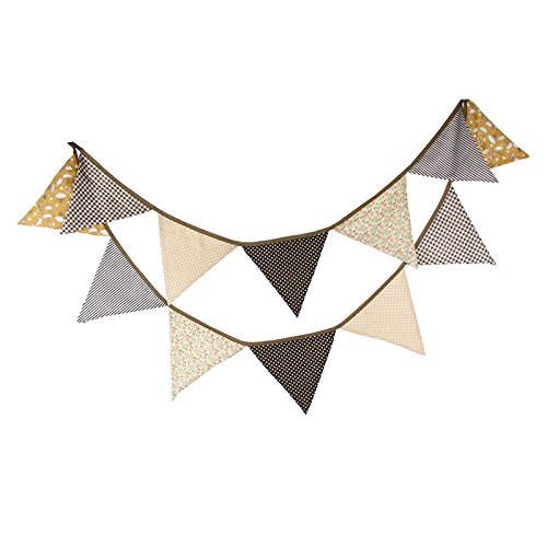 Banderines de tela de 3,3 m con 12 banderines triangulares de doble cara vintage, guirnaldas de tela, decoración para dormitorio, fiestas de cumpleaños o decoración de boda