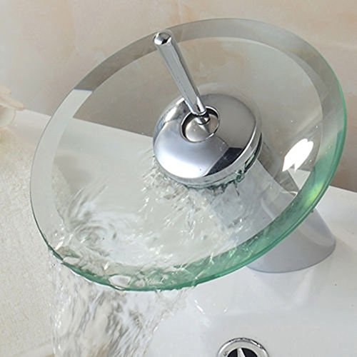 Baño Cascada de Mezclador del Lavabo del Grifo del golpecito del Buque Fregadero vanidad bañera grifos de una manija Final del Cromo Redondo de Cristal Abierto del canalón
