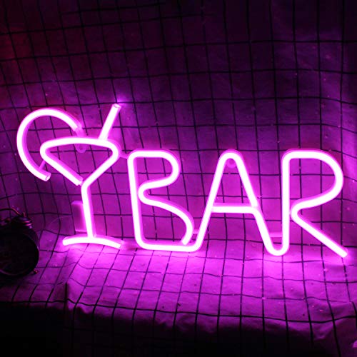 BAR Letreros de neón Luces de neón LED con control remoto Letra del alfabeto Letrero BAR Decoración para letrero de barra, decoración de la pared del club nocturno 21.6"x10.2" （Rosa）