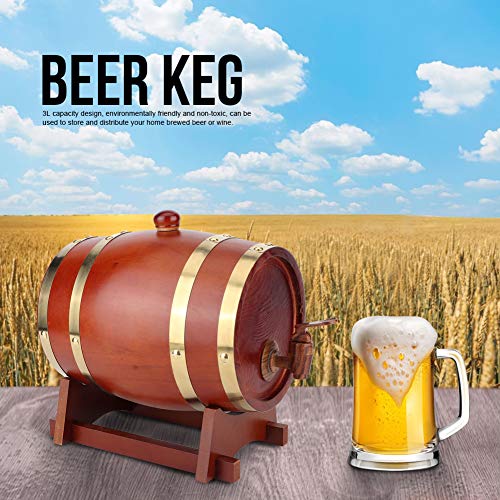 Barril de cerveza, barril de cerveza de madera de pino vintage de 3L Accesorios de elaboración de barriles de vino Equipo de elaboración casera, ampliamente utilizado en cerveza, vino tinto(marrón)