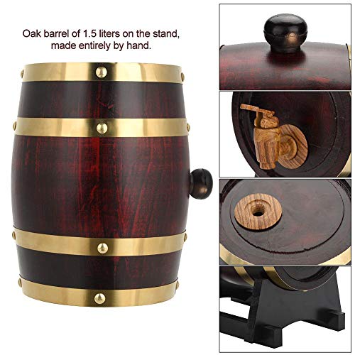 Barril de vino de madera de roble vintage para almacenamiento de ron de whisky de cerveza, barriles dispensadores de almacenamiento de vino exquisito 1.5 litros a 10 litros(1.5 Litre)