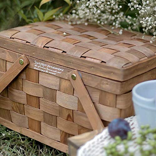 Basage Caja de Almacenamiento de Madera PortáTil Caja de Almacenamiento de Maquillaje de Mimbre Familia Camping Picnic Storage Basket