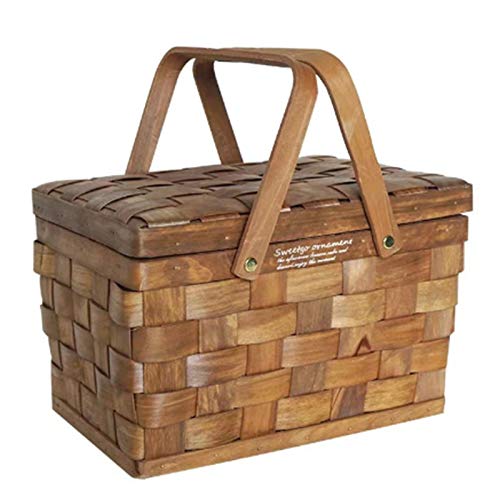 Basage Caja de Almacenamiento de Madera PortáTil Caja de Almacenamiento de Maquillaje de Mimbre Familia Camping Picnic Storage Basket