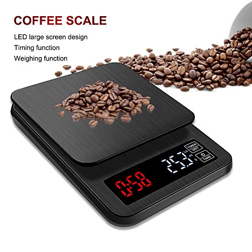 Báscula digital portátil con temporizador 5 kg / 0.1 g Básculas electrónicas LCD Balanza de alimentos Peso de medición Básculas de café de cocina G LB OZ-España