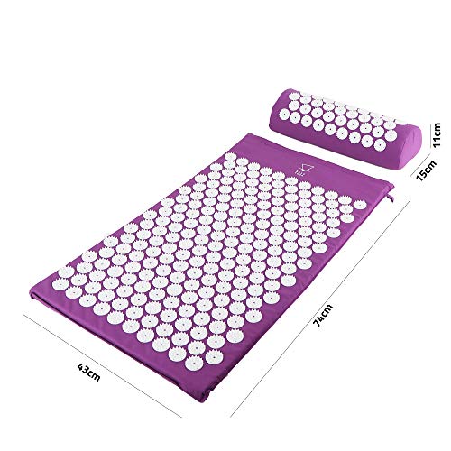 Base yoga Estera de acupresión y Almohada/acupuntura para masajes/Bienestar/relajación y liberación de tensión (Gris con Almohada)