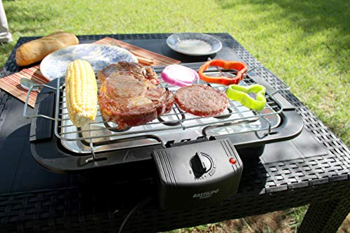Bastilipo BBQ-2000 BBQ-2000-Barbacoa electrica de Mesa-Sin patas-2000W de Potencia y Parrilla de 47 x 35cm-Barbacoa sin Humo-Fácil de Limpiar-2 Niveles de Altura y Bandeja recoje Grasas, Negro