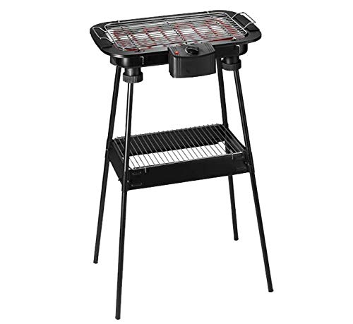 Bastilipo BBQ-2000P BBQ-2000P-Barbacoa electrica de exterior-Con patas-2000W de potencia y parrilla de 47 x 35cm-Barbacoa sin humo-Fácil de limpiar-2 niveles de altura y bandeja recoje grasas, Negro