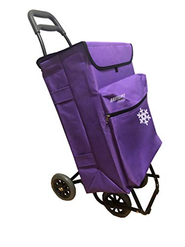 Bastilipo Morado Julia Carro de la Compra de 4 Ruedas Plegables con Bolsa térmica, Lona, Capacidad 50 litros