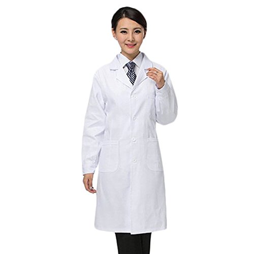 Bata Blanca Médico Laboratorio Farmacia Enfermera Sanitaria de Trabajo con Manga Larga Blanca para Mujer (S)