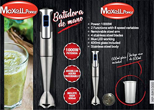 BATIDORA DE MANO 1000W BRAZO DE ACERO EXTRAIBLE PARA LAVADO VASO 600ML 8 VELOCIDADES