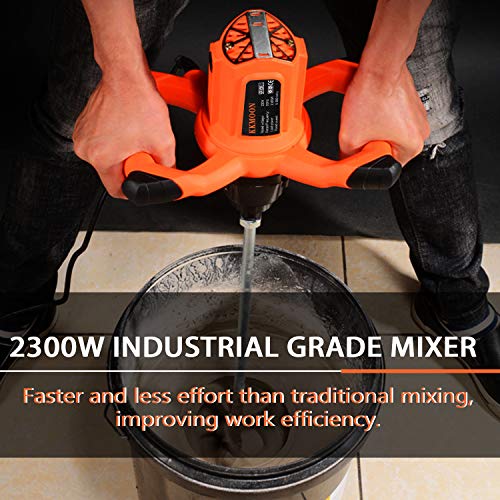 Baugger Mezclador De Grado Industrial - 2300W Mezclador de Grado Industrial 6 Engranajes Velocidad Ajustable Pintura de Mano Cemento Yeso Mezclador de Revestimiento de Mortero Masilla Mezcladora de Po