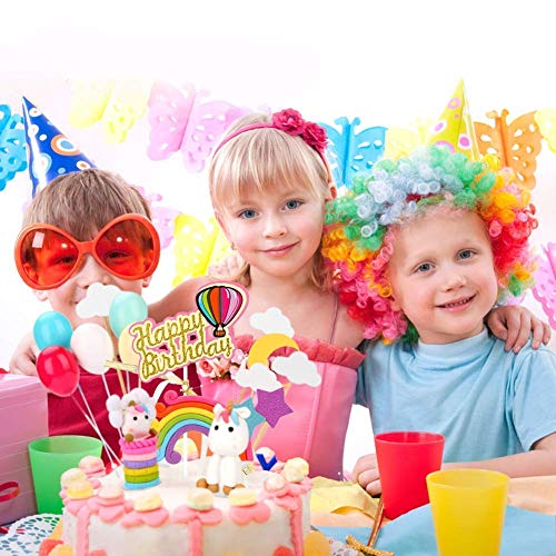 BBLIKE Decoracion Unicornio Cake con Cloud Rainbow + Star Moon + Globos de Colores + Tarjeta de Feliz Cumpleaños Kit de Decoracion Tartas Cumpleaños para Niños Fiesta de Boda