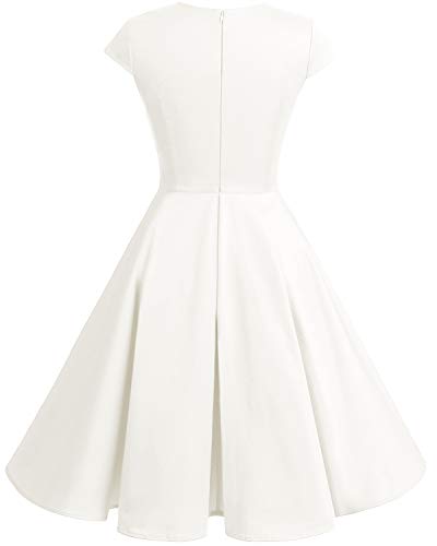 Bbonlinedress Vestido Corto Mujer Retro Años 50 Vintage Escote En Pico Off White S