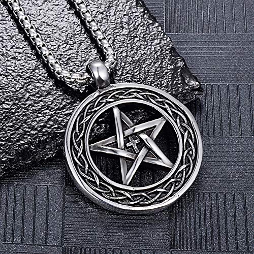 BBYaki Collar Vikingo Hombres Acero Titanio Collar Estrella Cinco Puntas Retro Joyería Nórdica Personalidad Hip-Hop Punk, Longitud Cadena 70cm