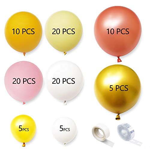 BCARICH Guirnalda de globos pastel, 100 unidades de globos orgánicos de color rosa, amarillo, naranja, oro rosa, blanco y oro, para decoración de fiesta de despedida de soltera, boda, baby shower
