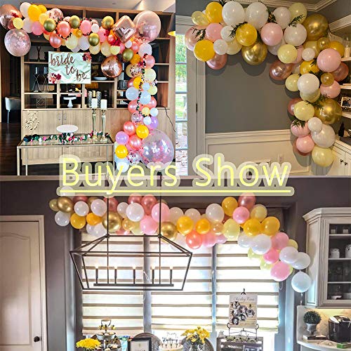 BCARICH Guirnalda de globos pastel, 100 unidades de globos orgánicos de color rosa, amarillo, naranja, oro rosa, blanco y oro, para decoración de fiesta de despedida de soltera, boda, baby shower