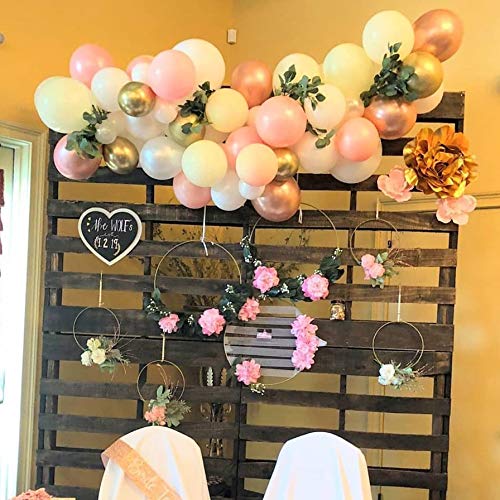 BCARICH Guirnalda de globos pastel, 100 unidades de globos orgánicos de color rosa, amarillo, naranja, oro rosa, blanco y oro, para decoración de fiesta de despedida de soltera, boda, baby shower