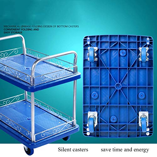 BD.Y Carro de Comedor, Carro de Venta Ambulante móvil, Carro de Servicio de Dos Niveles, Carro de Vino, Mostrador de Bar, Carro de Herramientas de Mesa de Cocina, Carro de Plataforma, Azul 90x59x93cm