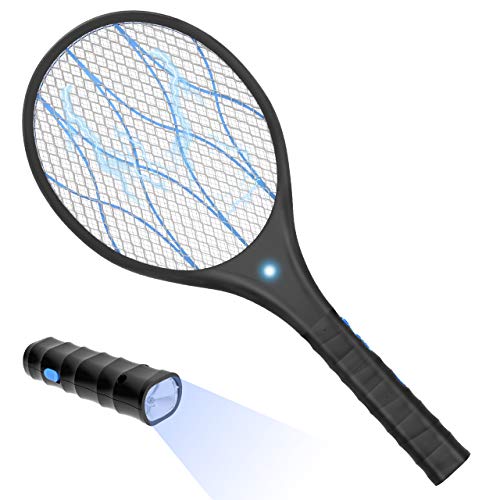 Bearbro Raqueta Mata-Mosquitos,Swatter Matamoscas Electrico Raqueta USB Recargable，Electric Mosquito Killer Iluminación LED para deshacerse de trampas de Mariposas, Moscas y Otros Insectos voladores