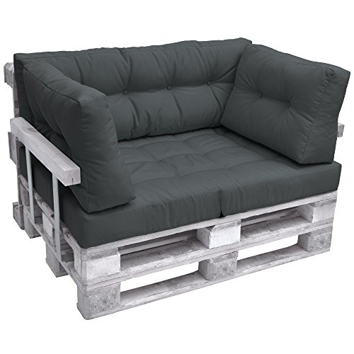 Beautissu Cojín Respaldo para palés Eco Elements Acolchados Palet In/Outdoor Europalets - 120x40x10cm Gris Grafito