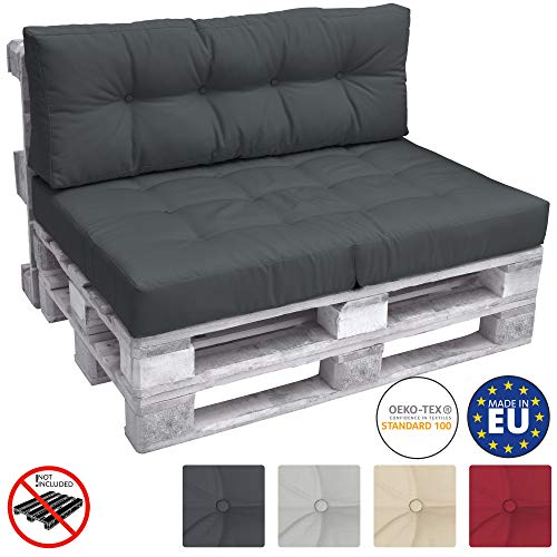Beautissu Cojín Respaldo para palés Eco Elements Acolchados Palet In/Outdoor Europalets - 120x40x10cm Gris Grafito