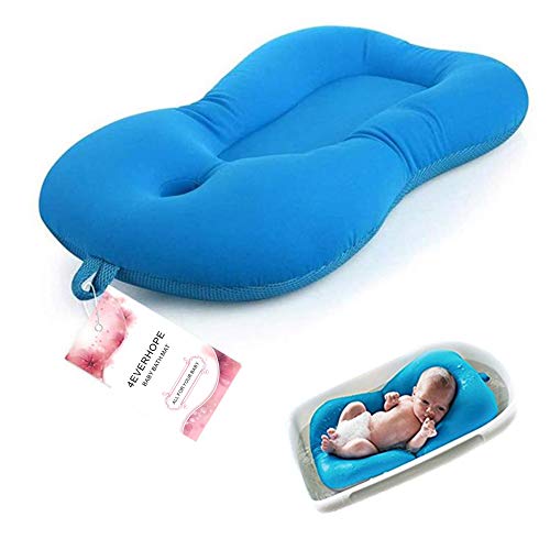 Bebé infantil cojín de baño alfombra, 4EVERHOPE flotante suave bebé almohada de baño/tumbona recién nacido bañera cojín de aire (Azul)
