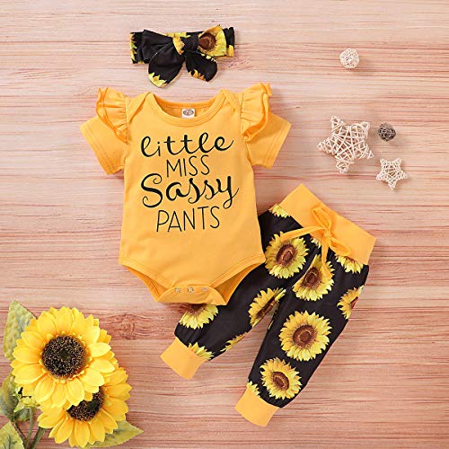 Bebé Niña Girasol Little Miss Sassy Pant Outfits Manga Corta Mameluco Diadema