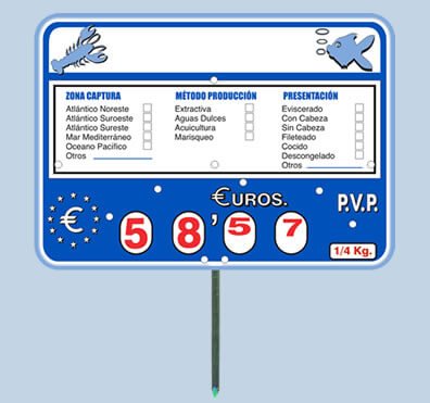 Becam Cartel de Precios para Pescadería con Sujeción pincho - 150x107 mm
