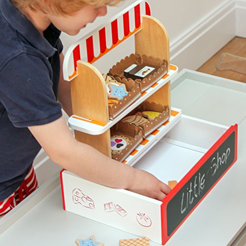 bee SMART Supermercado de Juguete para niños y niñas (Incluye 26 Piezas y Alimentos de imitación), supermercado de Juguete de Madera