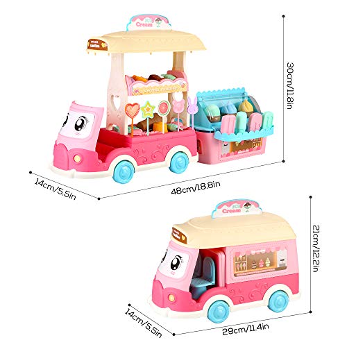 BeebeeRun Coche de Helados 50 Piezas de Juguete de Tienda de Dulces con Caramelo y Helado de Juguete para niños pequeños para niñas y niños