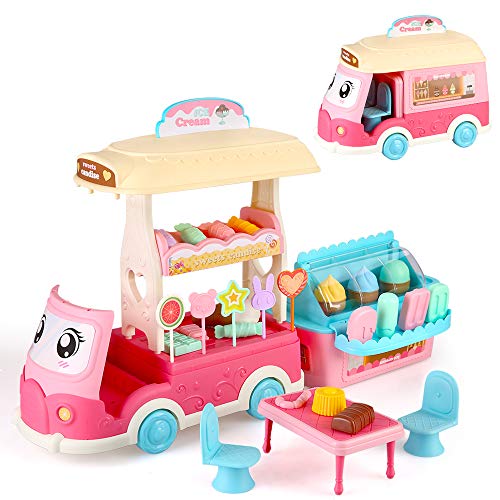 BeebeeRun Coche de Helados 50 Piezas de Juguete de Tienda de Dulces con Caramelo y Helado de Juguete para niños pequeños para niñas y niños