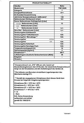 Beko TSE1284N - Frigorífico de mesa con congelador de 4 estrellas (36 x 84 x 54,5 x 60 cm)