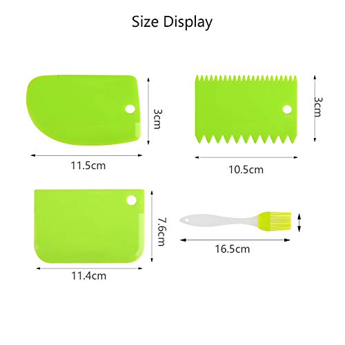 BELIOF 6 pcs Cortador de Masa Plástico para Pastel Raspador de Masa 3 Estilo Rasqueta Hornear para Pastel Tarta Galleta Accesorio de Cocina 2 pcs Cepillo de Silicona para Alimentos Panadería